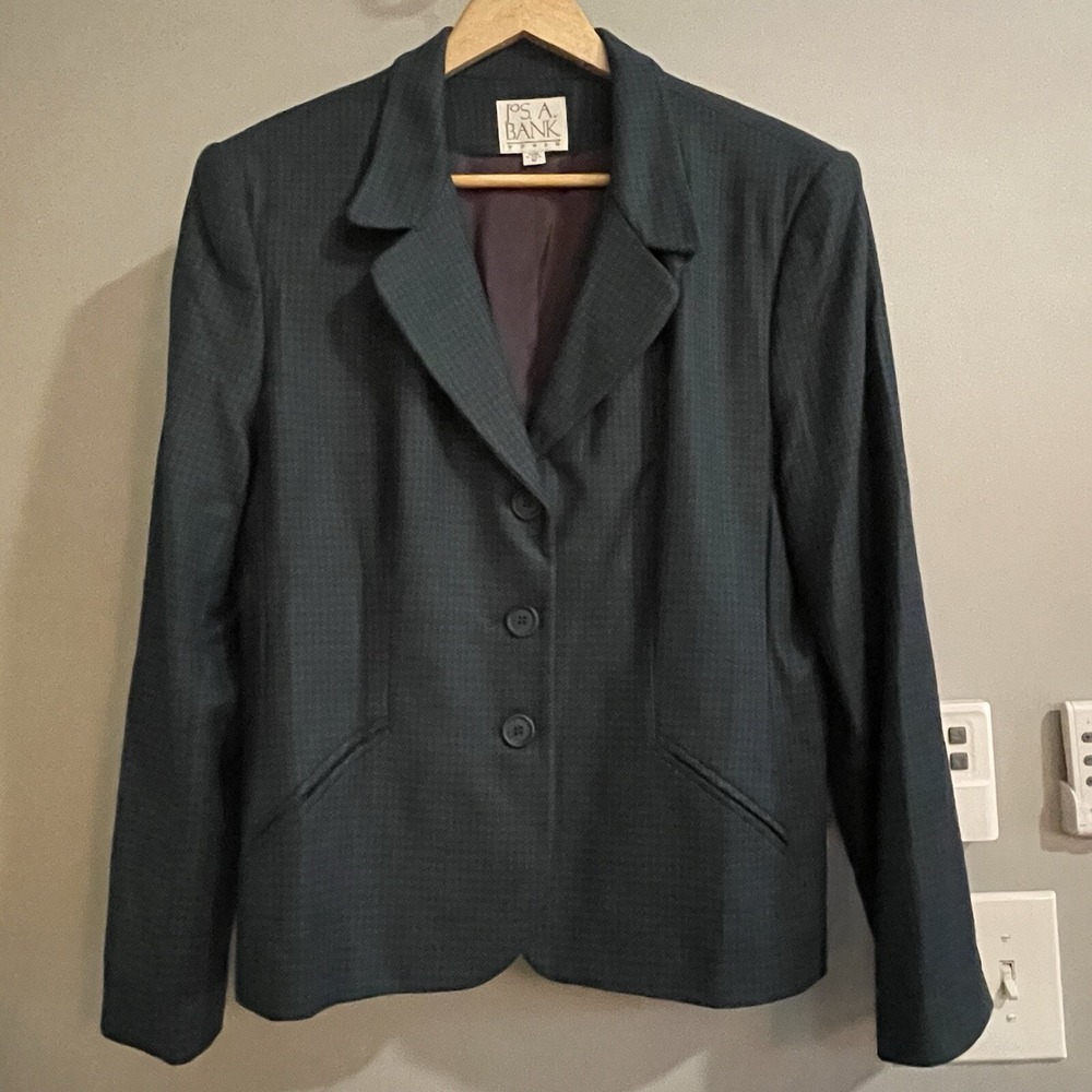 Jos A Bank‎ Blazer Houndstooth Wool Jacket 3 Button USA Made Womens Size 10
